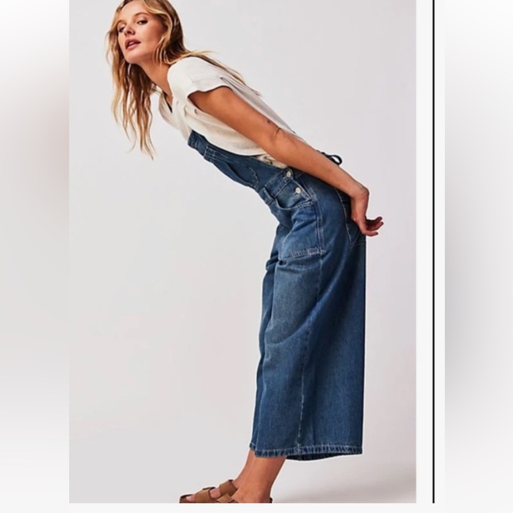 We The Free Denim Blue Wide-Leg Jean Overalls